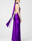 Penelope Backless Satin Gown in Purple