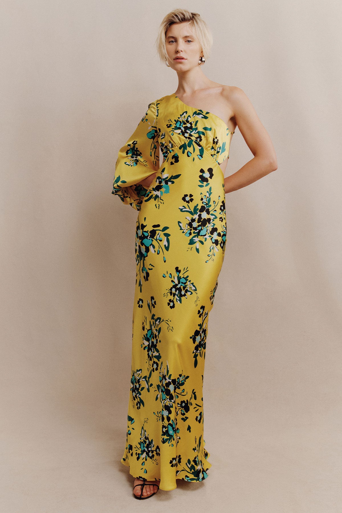 Romilly Silk One Shoulder Open Back Maxi Dress