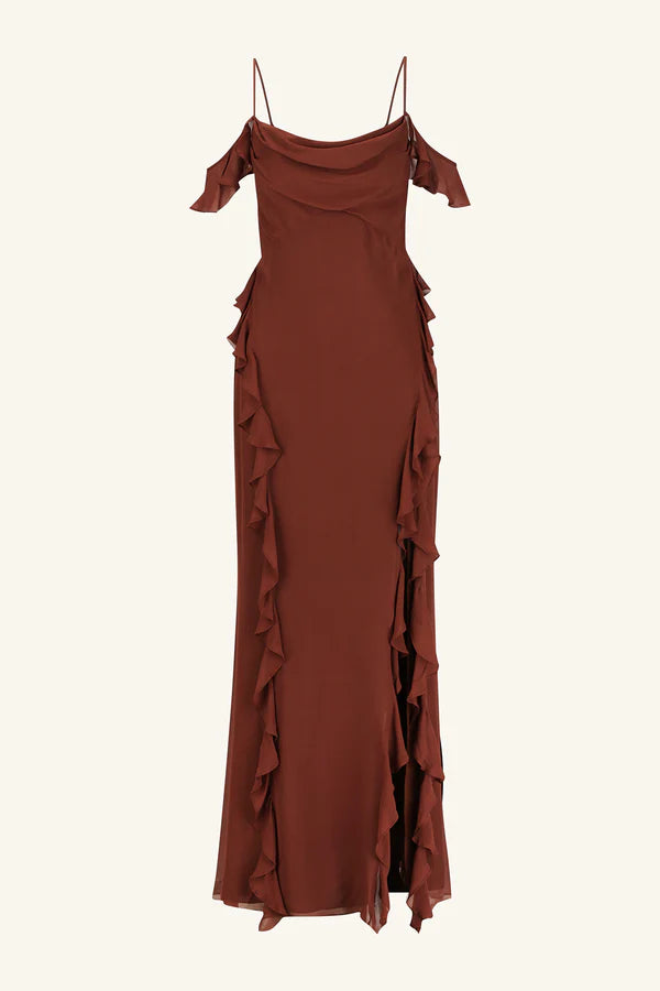Blair Ruffle Cowl Maxi Dress - Cocoa