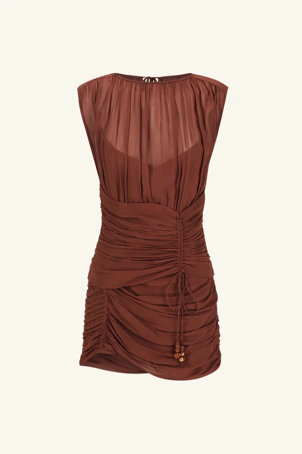 Blair Panelled Gathered Mini Dress - Cocoa