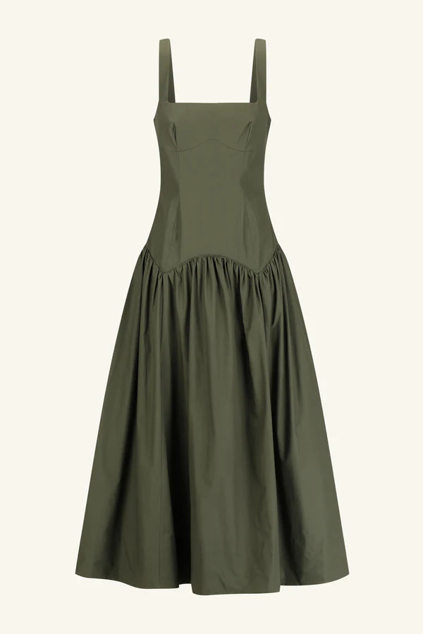 Maiori Square Neck Midi Dress - Army Green