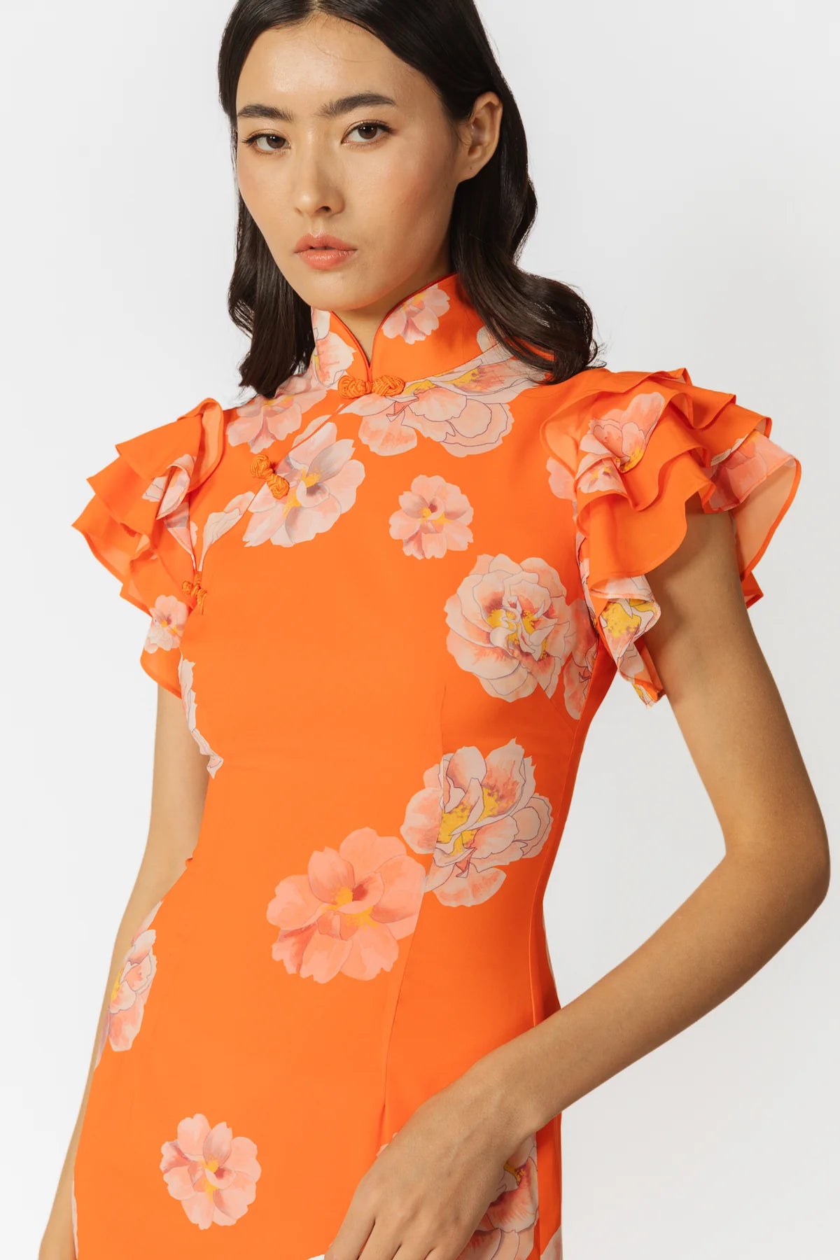 Sylvie Floral Dress in Orange Multi