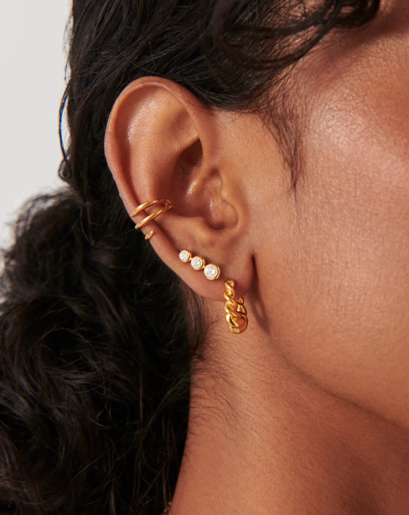 Articulated Triple Stone Stud Earrings