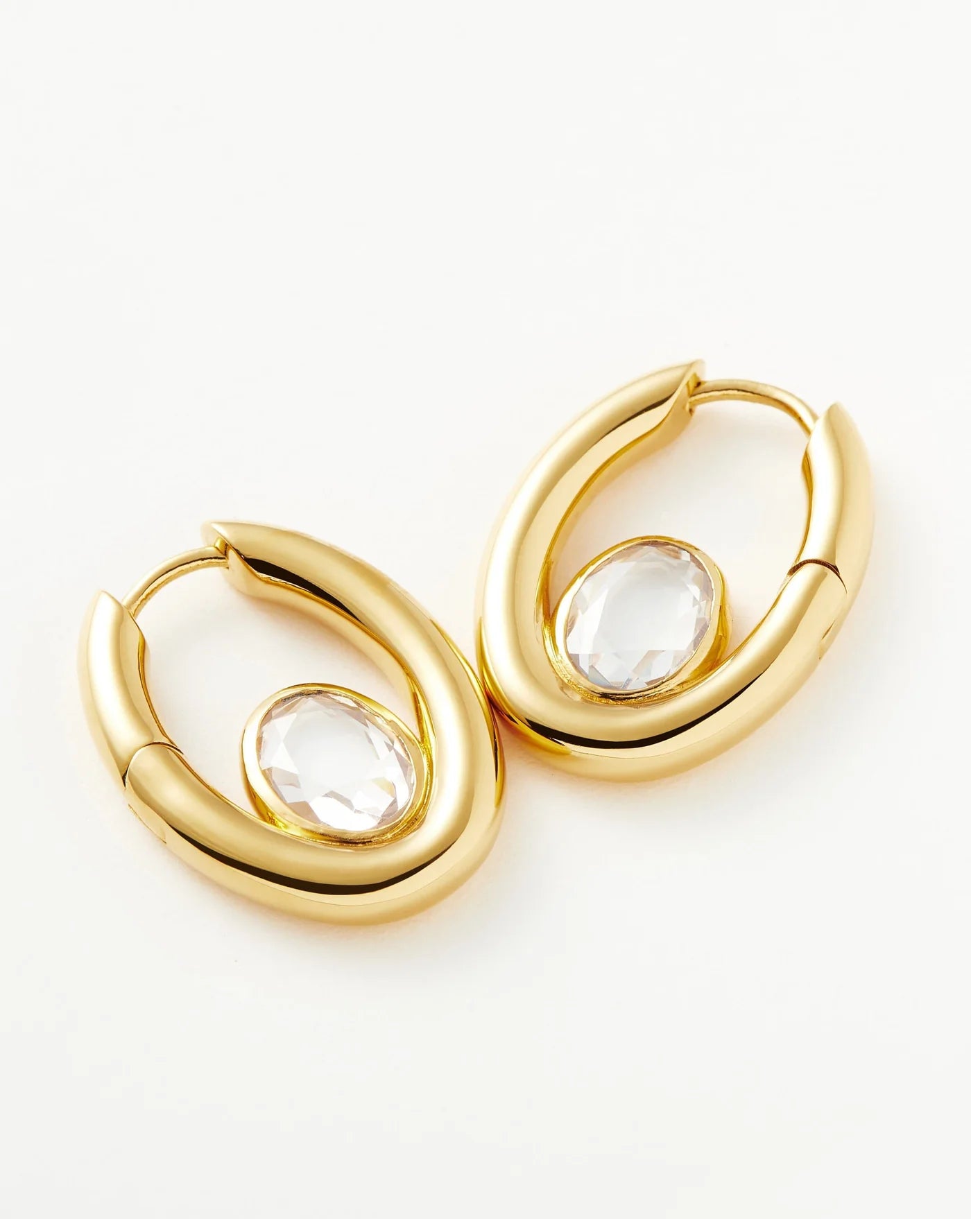 Oval Stone Medium Hoop Earrings